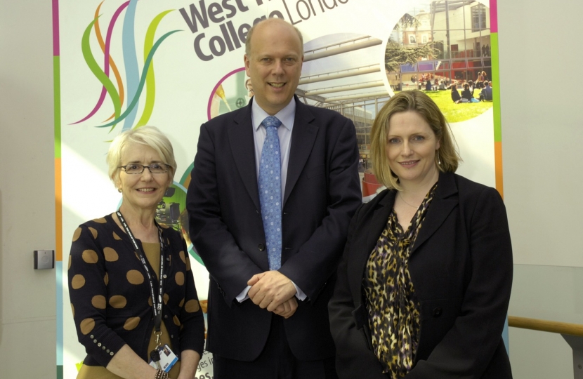 1)	Mary with the then Employment Minister, Chris Grayling, and Principal of West
